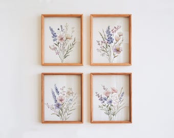 Art mural numérique bohème pour chambre d'enfant, fleurs sauvages, impression de fleurs sauvages pour chambre d'enfant, décoration de chambre d'enfant fleurs sauvages, décoration murale pour chambre d'enfant, art mural pour fille, ensemble floral de 4 pièces