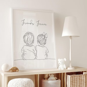 DIGITALE kunst aan de muur tweeling kinderkamer, decor tweeling kinderkamer, afdrukbare muurkunst voor tweeling, minimalistische kunst aan de muur kinderkamer, lijntekening afdrukken