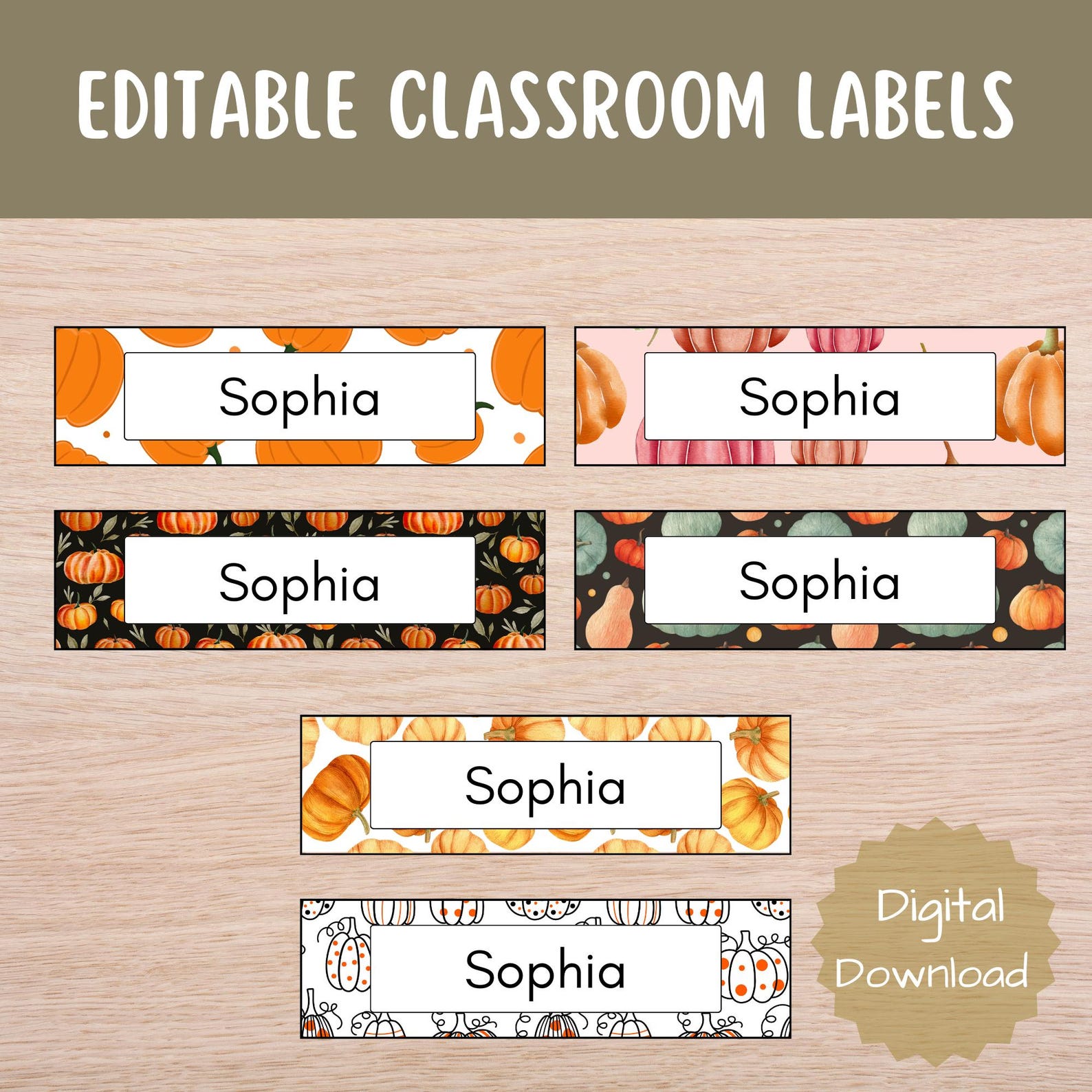 EDITABLE Name Label for School, Printable Classroom Name Tags, Pumpkin Name Tag, Classroom Decor ...