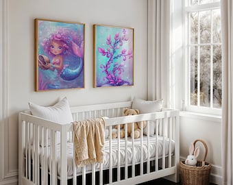 DIGITAL Mermaid Nursery Wall Art, Girls Nursery Art, Mermaid Decor, Mermaid Print, Nursery Print, Girls Room Decor, Baby Girl Nursery
