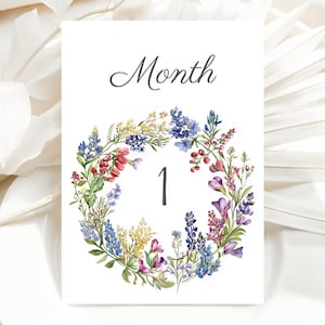 Carte imprimable d'étape importante, carte d'étape importante de bébé imprimable, étape mensuelle importante à imprimer, cartes de mois de fleurs sauvages de Bohème d'héritage de fille d'aquarelle
