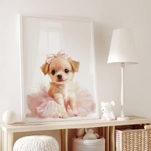 Puppy Nursery Art, Puppy Nursery Decor, Dog Prints, Kids Room Decor, Pink Bow Nursery Wall Art, Pink Bow Nursery Art, Bow Wall Art Nursery