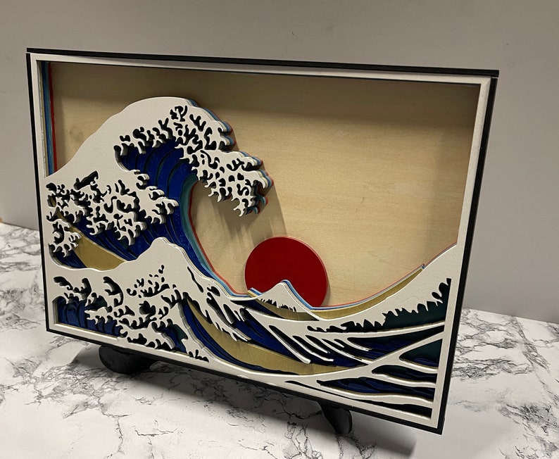 The Great Wave Multilayered Wood Art Display 8 X Etsy