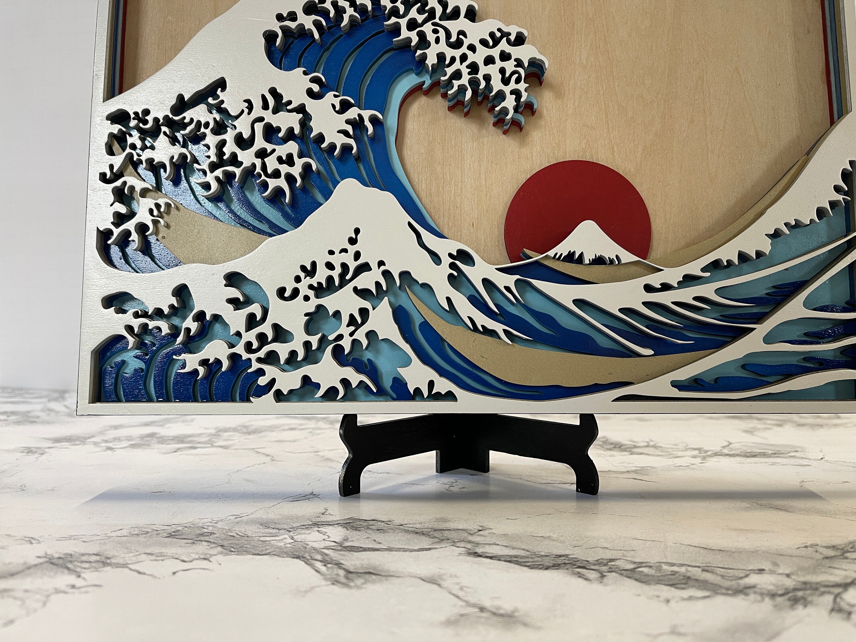 The Great Wave Multilayered Wood Art Display 8 X 12 Etsy