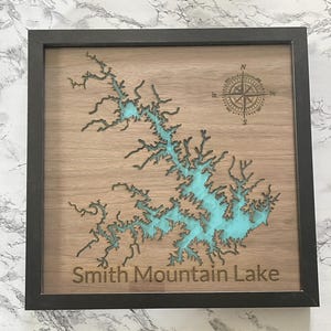 Laser Engraved Map of Smith Mountain Lake 12&quot; x 12&quot;