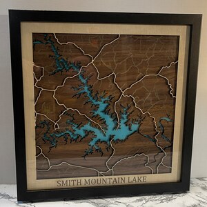 Laser Engraved Map of Smith Mountain Lake 12&quot; x 12&quot;