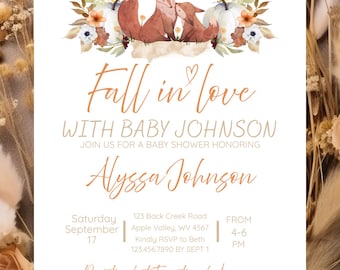 Autumn Baby Shower Invitation | Fox and Pumpkin Design (Digital Invite)