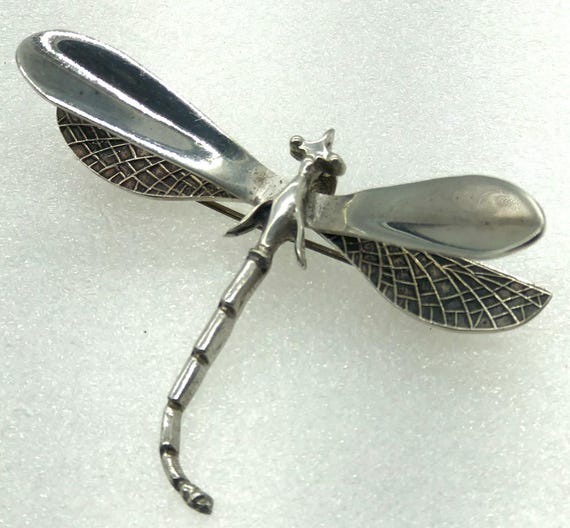 Handcrafted Sterling Silver Dragonfly Brooch / Pi… - image 2