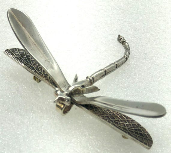 Handcrafted Sterling Silver Dragonfly Brooch / Pi… - image 1