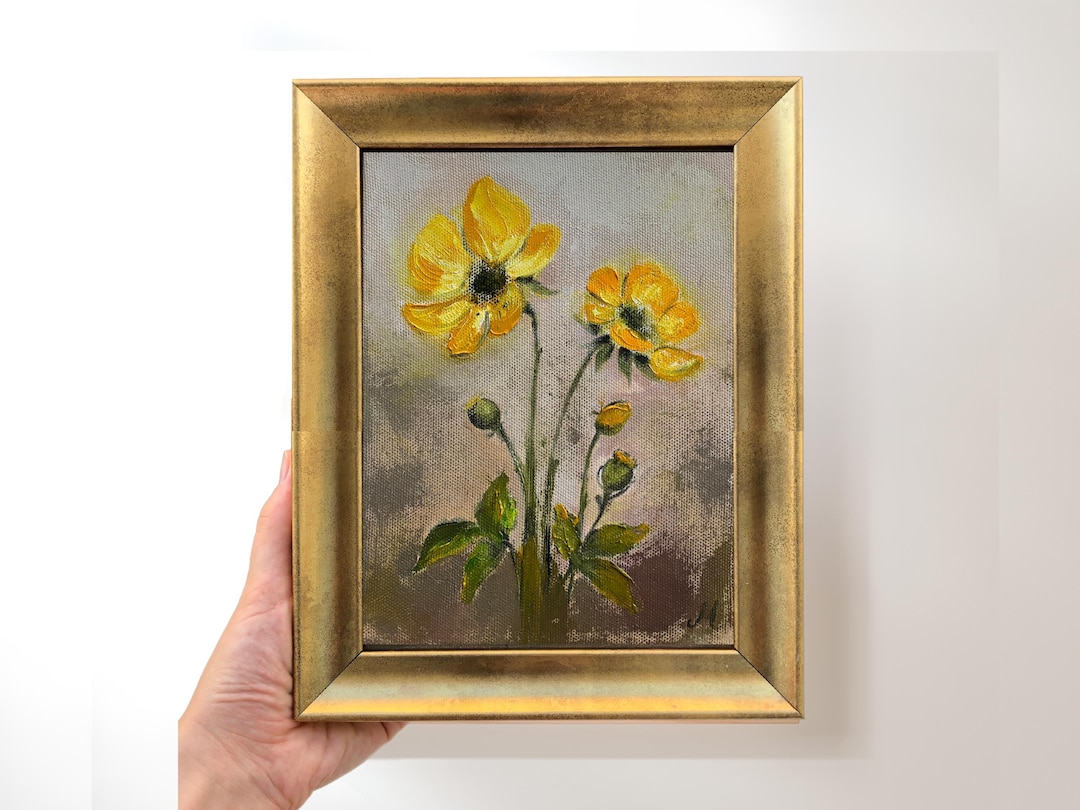 Orange Poppies Painting; 8x10 Inch Vintage Framed Art, Living Room Wall ...