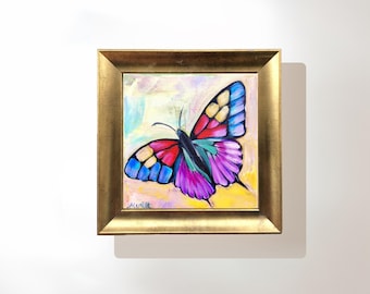 Kleurrijk vlinderschilderij: 7,5 x 7,5 inch gesigneerd vlindermuurkunstdecor