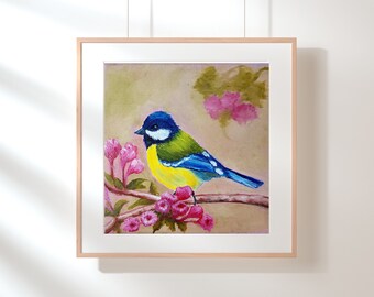 Chickadee Bird Oil Painting, Original Art, 6x6 Inc, Mothers Day Gift