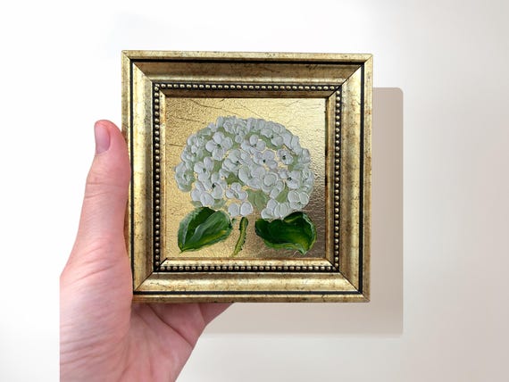 Original White Hydrangea Painting; 4x4 Small Wall Decor - Etsy