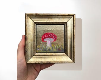 Pilz Gemälde auf Leinwand, 13 x 12 cm, gerahmt, Kunst, vielseitige Wandkunst