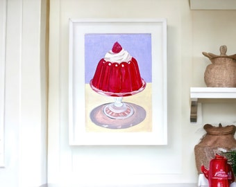 Raspberry Dessert Painting, 18x12 cm Small Oil Painting on Paper, Custom Photo