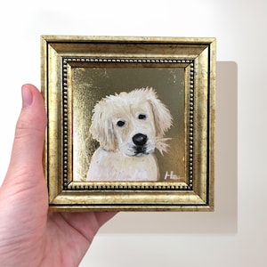 Golden Retriever Painting: 4x4 Dog Art in Vintage Gold Frame