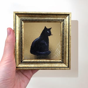 4x4 Inch Framed Black Cat Art, Cat Lover Gifts