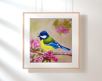 Chickadee Bird Oil Painting, Original Art, 6x6 Inc, Mothers Day Gift