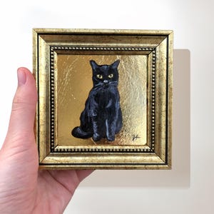 Black Cat Sitting: 4x4 Inc Cat Artwork - Cat Lover Gift