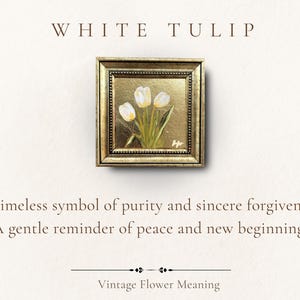 White Tulips Gold Leaf Painting, Original Signed Miniature Framed Art image 2