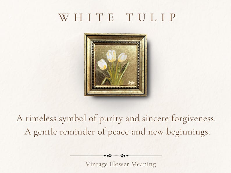 White Tulips Gold Leaf Painting, Original Signed Miniature Framed Art image 2