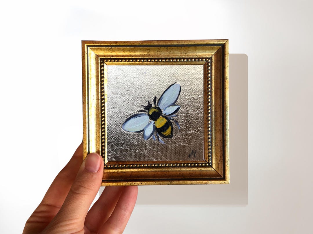 Bee Mini Oil Painting on Gold Leaf, 4x4 Framed Wall Art - Etsy