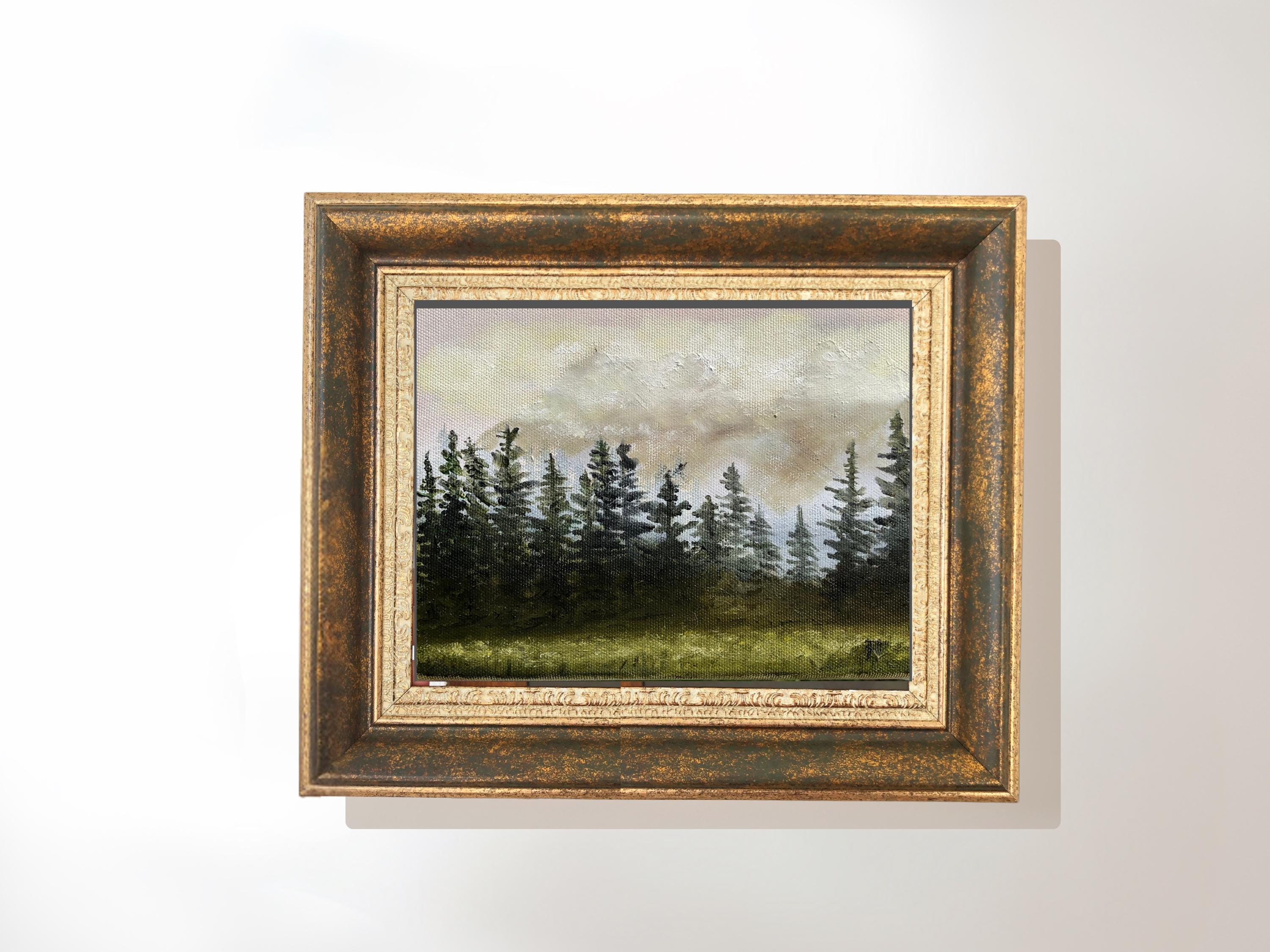 Original Oil Painting Forest Landscape; 6 Pieces Vintage Gold Framed ...