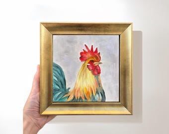 Rooster Oil Painting, Original Signed By Artist  Farm Animal Portrait