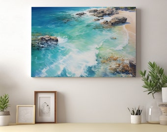 Beachy Wall Art Canvas Print | Coastal Wall Art Landscape Painting | Ocean Wall Art for Beach House | Beach Scene | BE22