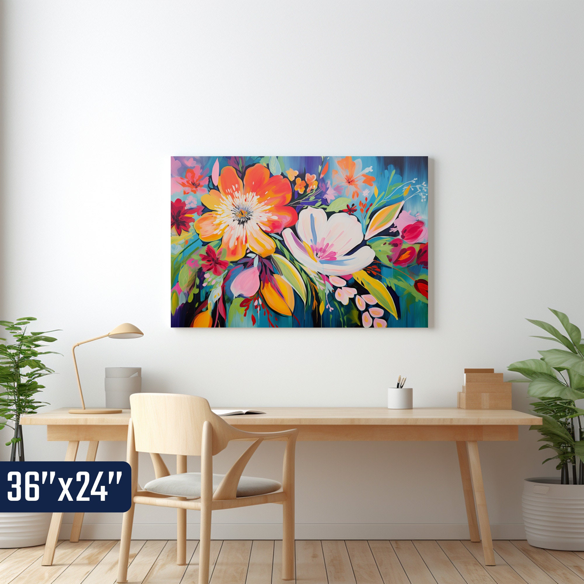 Colorful Abstract Floral Art Print | Abstract Flower Canvas Wall Art ...