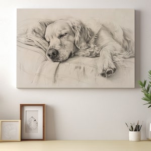 Golden Retriever Art Print | Golden Retriever Drawing Canvas Wall Art | Golden Retriever Dog Sketch | Perfect Gift for Dog Lovers | DA5