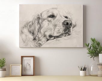 Golden Retriever Art Print | Golden Retriever Drawing Canvas Wall Art | Golden Retriever Dog Sketch | Perfect Gift for Dog Lovers | DA6