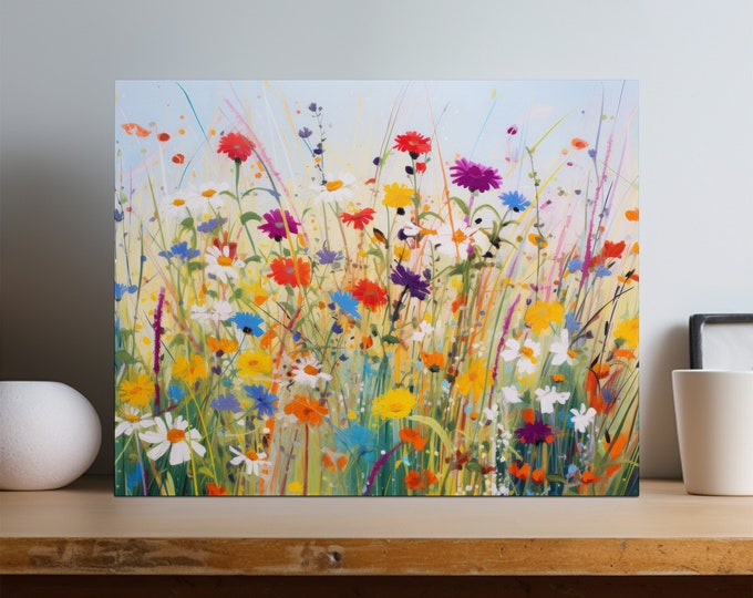 Wildflower Field Canvas Art: Abstract Floral Landscape Print
