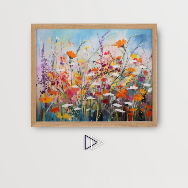 Colorful Wildflower Field Art Print | Abstract Field of Flowers Wall Art | Bright Botanical Floral Print | Landscape Artwork | SA20