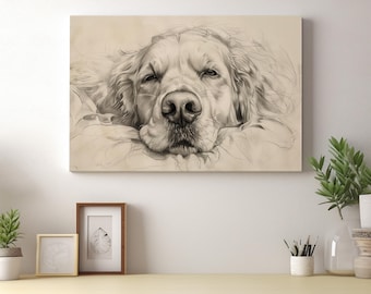 Golden Retriever Art Print | Golden Retriever Drawing Canvas Wall Art | Golden Retriever Dog Sketch | Perfect Gift for Dog Lovers | DA8