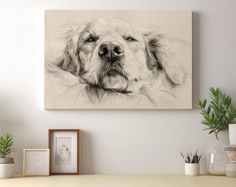 Golden Retriever Art Print | Golden Retriever Drawing Canvas Wall Art | Golden Retriever Dog Sketch | Perfect Gift for Dog Lovers | DA1