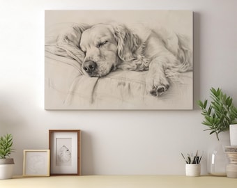 Golden Retriever Art Print | Golden Retriever Drawing Canvas Wall Art | Golden Retriever Dog Sketch | Perfect Gift for Dog Lovers | DA5