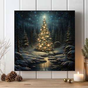 Christmas Tree Snowy Forest Canvas Print: Winter Wonderland Wall Art