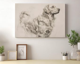 Golden Retriever Art Print | Golden Retriever Drawing Canvas Wall Art | Golden Retriever Dog Sketch | Perfect Gift for Dog Lovers | DA3
