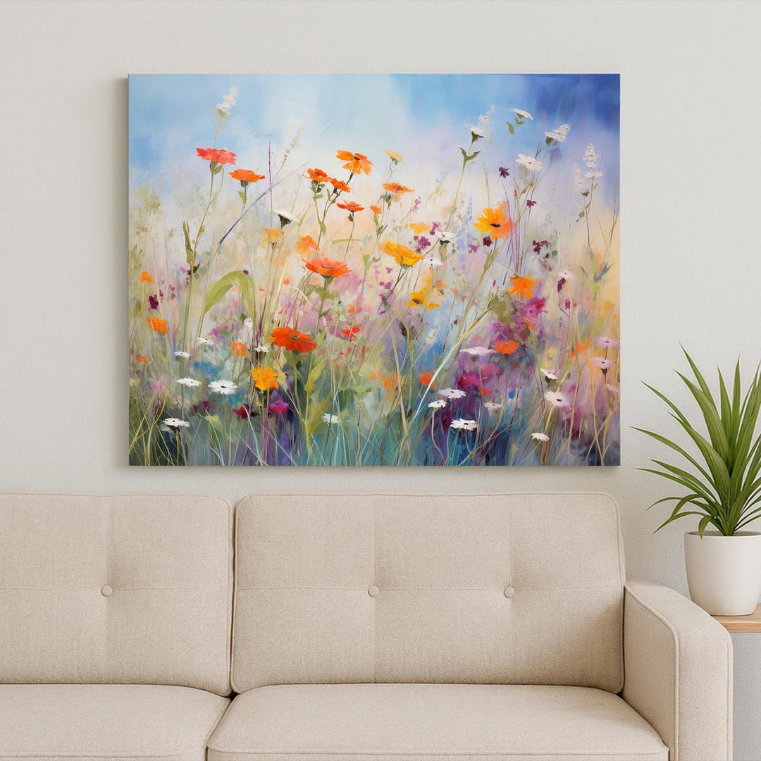 Abstract Wildflower Field Canvas | Modern Floral Landscape Wall Art for ...