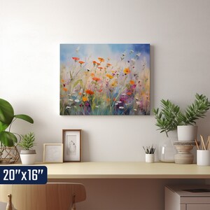 Abstract Wildflower Field Canvas | Modern Floral Landscape Wall Art for ...
