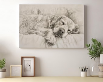 Golden Retriever Art Print | Golden Retriever Drawing Canvas Wall Art | Golden Retriever Dog Sketch | Perfect Gift for Dog Lovers | DA7