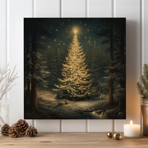 Christmas Tree in Snowy Forest Canvas Art Print