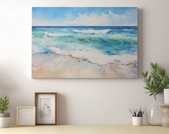 Beachy Wall Art Canvas Print | Coastal Wall Art Landscape Painting | Ocean Wall Art for Beach House | Beach Scene | BE16