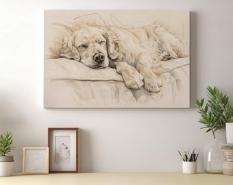 Golden Retriever Canvas Art | Dog Sketch of Golden Retriever | Golden Retriever Portrait Drawing | Perfect Dog Mom Gift | DA14