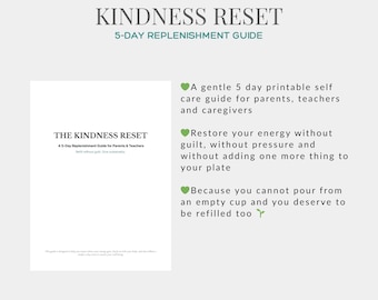 Kindness Reset | 5 Day Burnout Recovery Guide for Teachers Parents & Caregivers | Printable PDF