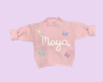 Hand Embroidered Baby Sweater, Custom Name Sweater, Personalized Name Sweater, Baby Announcement, Embroidered Knit Sweater, Custom Baby Gift