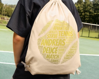 Personalized Tennis Drawstring Backpack Gift Idea for Tennis Player Tennis Training Bag for Shoes and Clothing Kid Birthday Party Favor Bag