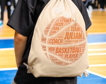 Personalized Basketball Drawstring Backpack Gift Idea for Basketball Player Basketball Training Bag Kid Basketball Birthday Party Favor Bag