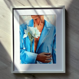 Woman with Flower Oil Painting: Framed Contemporary Body Art